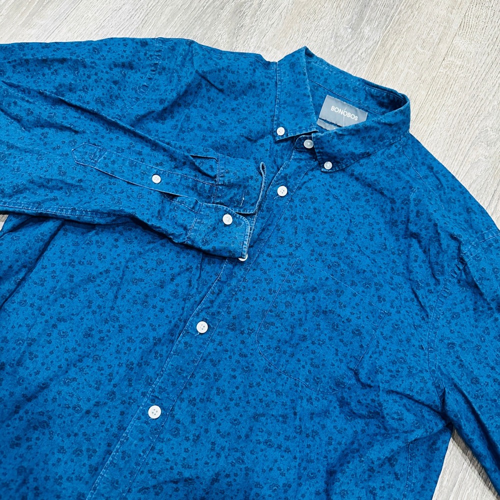 Bonobos Shirt Men's Large Slim‎ Fit Blue Floral Micro Print Button Down Shirt